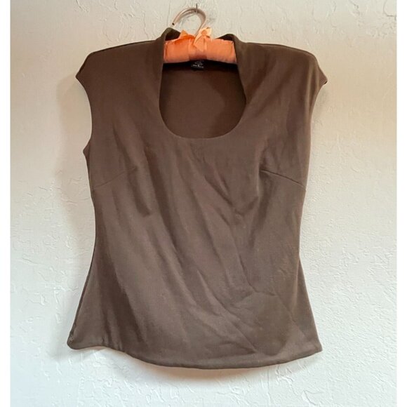 Carilyn Vaile Shirt Top Blouse Small Chamoni Nylon Brown Soft Made in USA - Picture 1 of 8